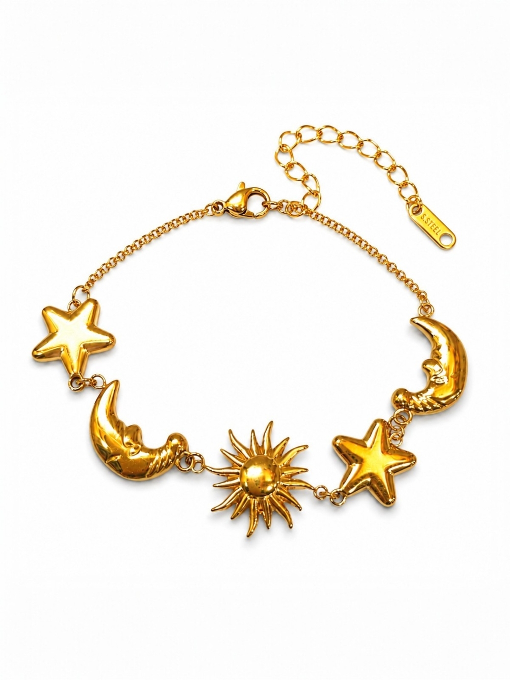 Gold Sun, Moon & Star Charm Bracelet - Women Jewelry